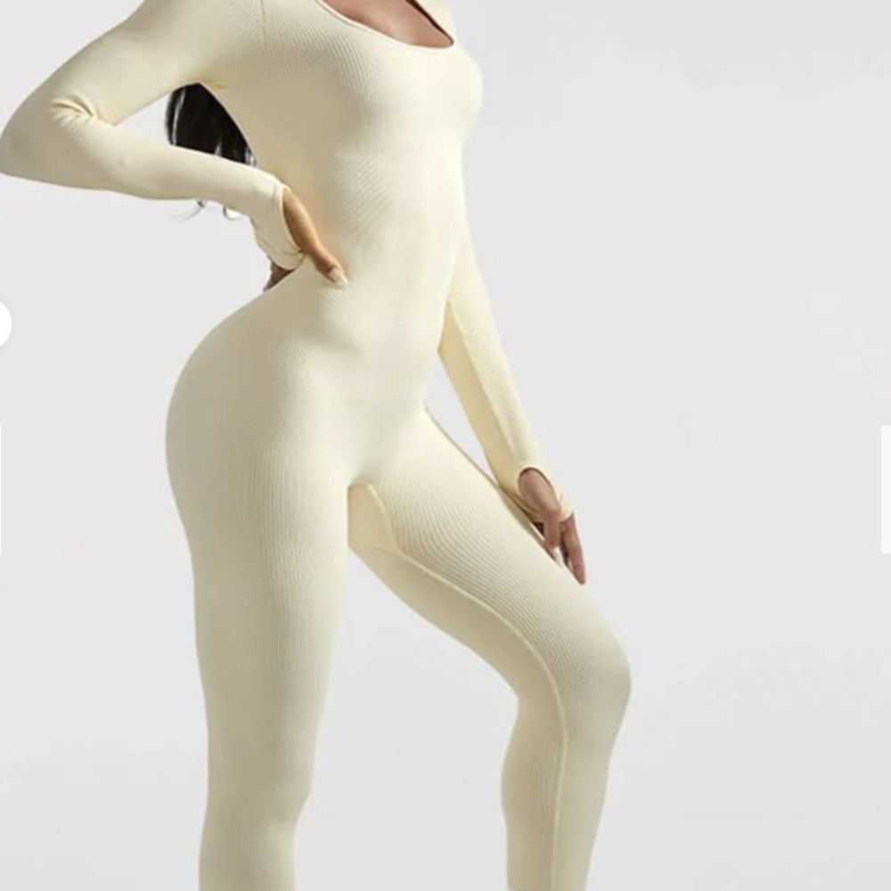 MOOSLOVER sz XS/Small? Full Body Suit Sleeveless Ribbed Square Neckline Cream